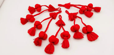 Red Silk Fabric Ball Tassels, Latkan, Embellishments